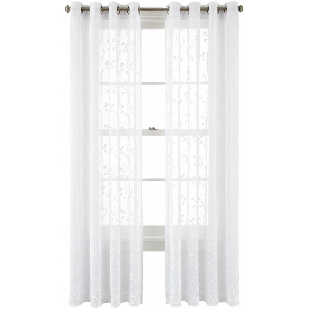 MarthaWindow Peeking Vine Grommet Curtain Sheer Panel Cool White 50x84